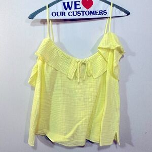 NWT JCrew light lemon-yellow, cropped, cotton gauze spaghetti strap top w ruffle